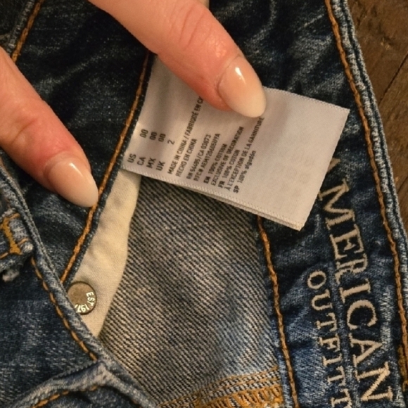 AEO Blue Distressed Denim Jean Mini Skirt Size 00 Y2k 90s Vintage Grunge Cut-off - Picture 3 of 4